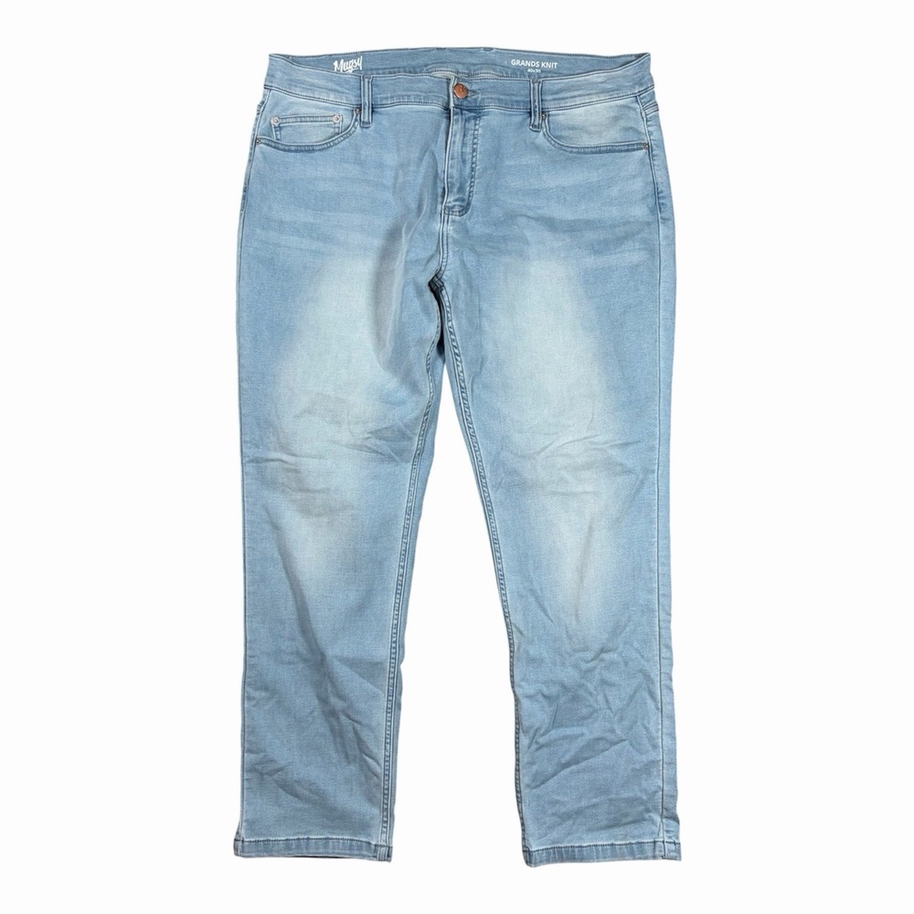 Mugsy Grands Knit Jeans Mens 40x30 Light Blue Slim Straight Stretch